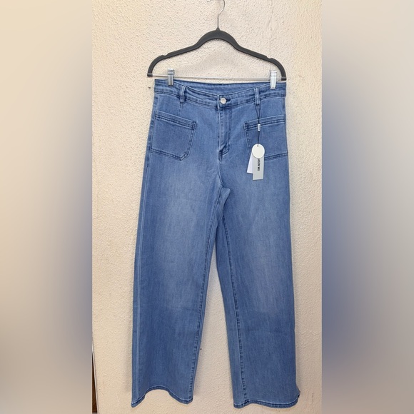Jason Wu Denim - Jason Wu Wide Leg Patch Pocket Jeans Medium Wash Boho Size 6 NWT